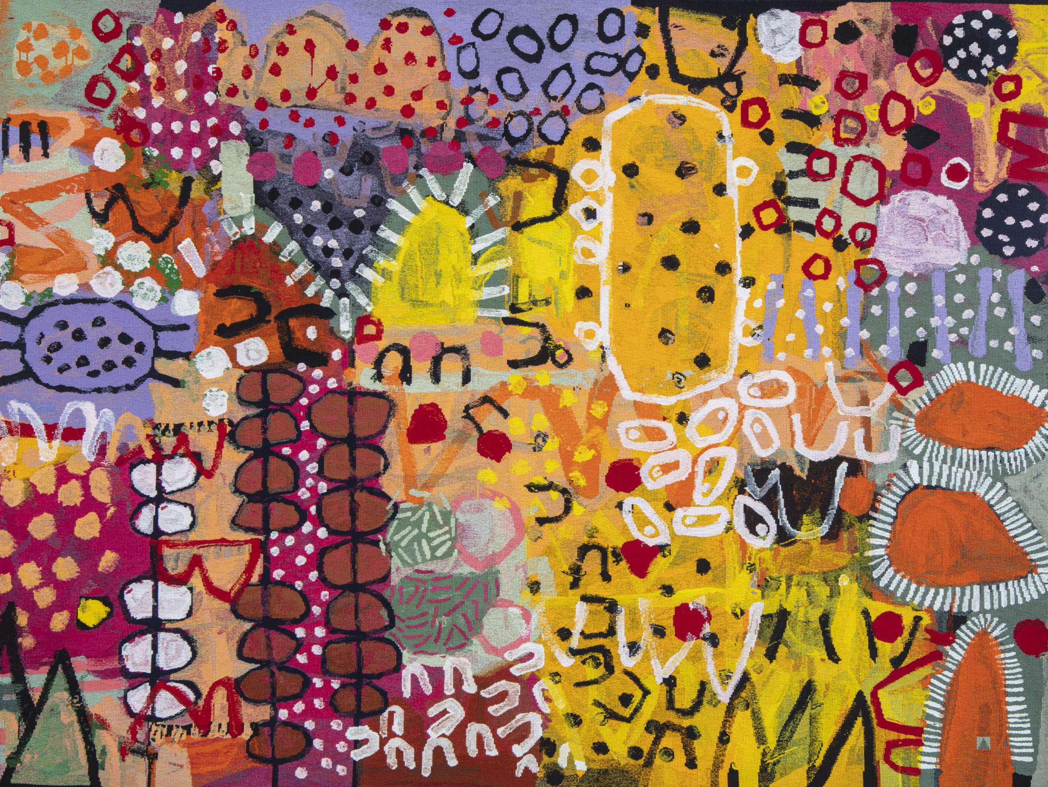 'The Royal Harvest', 2021, designed by Naomi Hobson, woven by Pamela Joyce, Amy Cornall, Sue Batten, Tim Gresham & Jennifer Sharpe, wool and cotton, 2.05 x 2.8m. Photo: John Gollings AM.