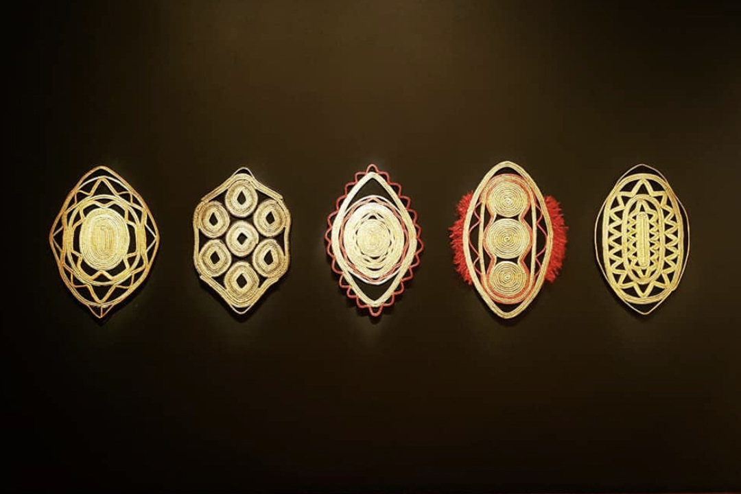 Donna Blackall, Woven Shields, ‘Big Weather’ exhibition, Ian Potter gallery, 2021. Image courtesy of the artist.
