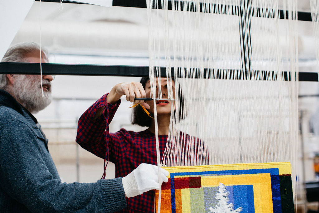 Eugenia Lim at the 'Weaving Futures' Cutting Off Ceremony at the ATW, 2021. Photograph courtesy of Marie-Luise Skibbe.