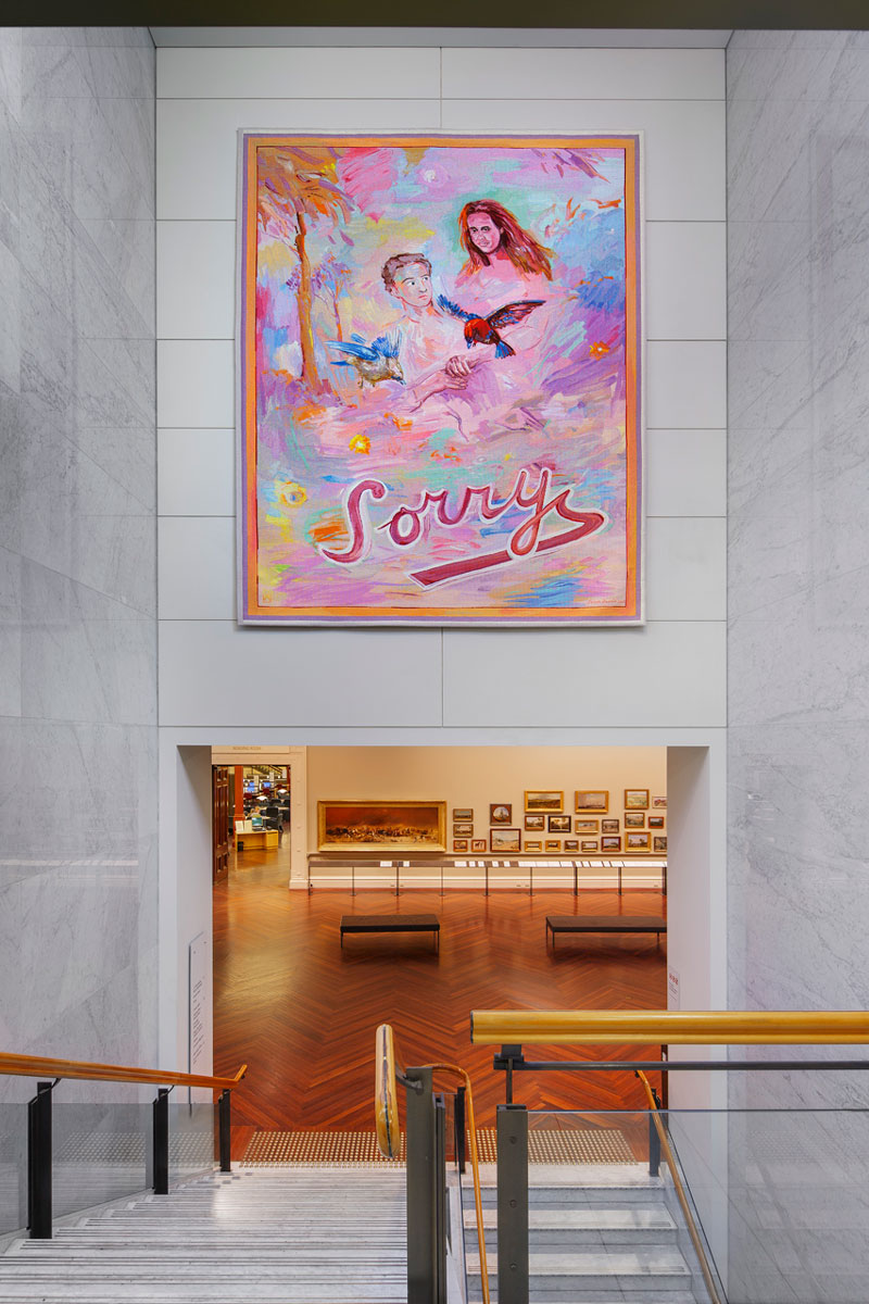 'Sorry' designed by Juan Davila in 2013, in situ at the State Library of Victoria. Photograph: John Gollings AM.
