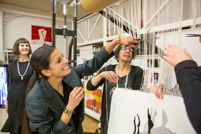 Cutting Off Ceremony for ‘Everything has two witnesses, one on earth and one in the sky,’ 2014, designed by Sangeeta Sandrasegar, woven by Sue Batten, wool and cotton, 1.64 x 0.89m. Photograph: Jeremy Weihrauch.