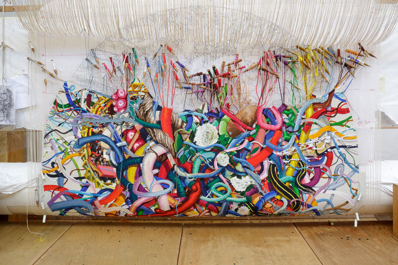 'Gordian Knot' 2016, designed by Keith Tyson and woven by Chris Cochius, Sue Batten, Pamela Joyce & Milena Paplinska, wool and cotton, 2.4 x 2.4m. Photograph: Jeremy Weihrauch.