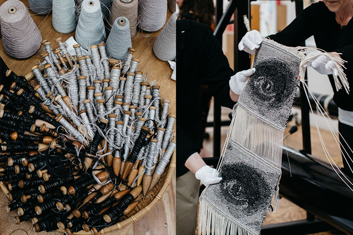 ‘Miili Editions’ 2019, designed by Brook Andrew, woven by Chris Cochius, Karlie Hawking and Pamela Joyce, wool, cotton, Lurex, edition of 10 + 2 A/P.