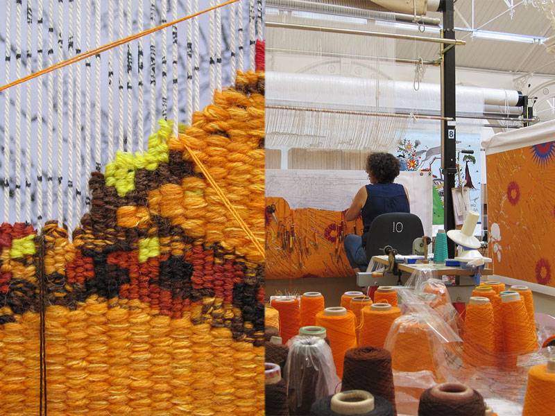 Progress shots of ‘Diamond Jubilee Project’ 2013, designed by Nusra Latif Qureshi, woven by Sue Batten & Chris Cochius, wool and cotton, 1.00 x 1.50m. Photographs: ATW.