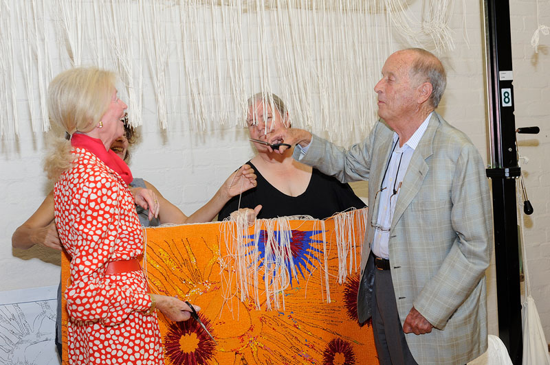 Cutting Off Ceremony for ‘Diamond Jubilee Project’ 2013, designed by Nusra Latif Qureshi, woven by Sue Batten & Chris Cochius, wool and cotton, 1.00 x 1.50m. Photograph: John Brash.