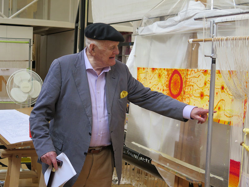John Olsen AO OBE visiting the ATW to see the progress of 'Life Burst' in 2016. Photograph: ATW.