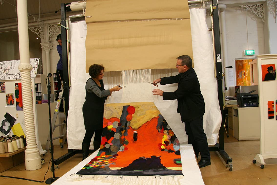 Cutting Off Ceremony for ‘Rome’ 2012, designed by Brent Harris, woven by Sue Batten, wool and cotton, 1.60 x 1.18m. Photograph: ATW.